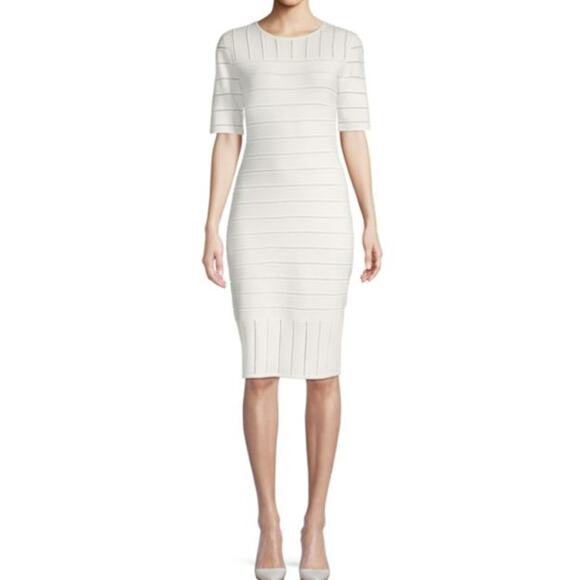 $995 ST JOHN NWT Designer Neutral Cream White Knit Lined Dress – Size 8 - Picture 5 of 10